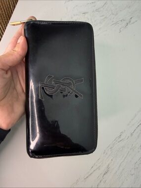 Yves Saint Laurent Black Patent Zip-Around Wallet